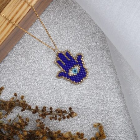 Midnight Hamsa Beaded Necklace