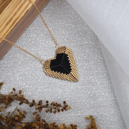 Noir Heartline Beaded Necklace
